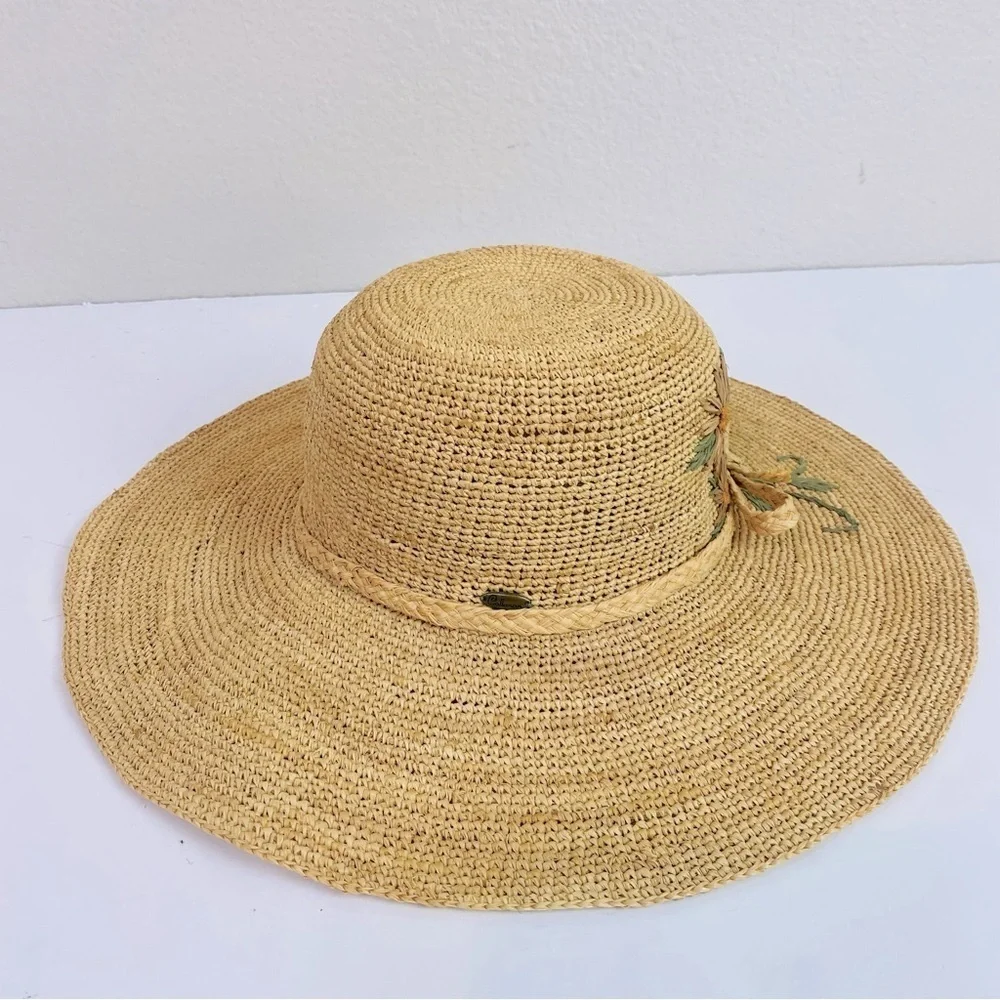 Callanan Straw Embroidered Flower Wide Brim Sun Hat OS